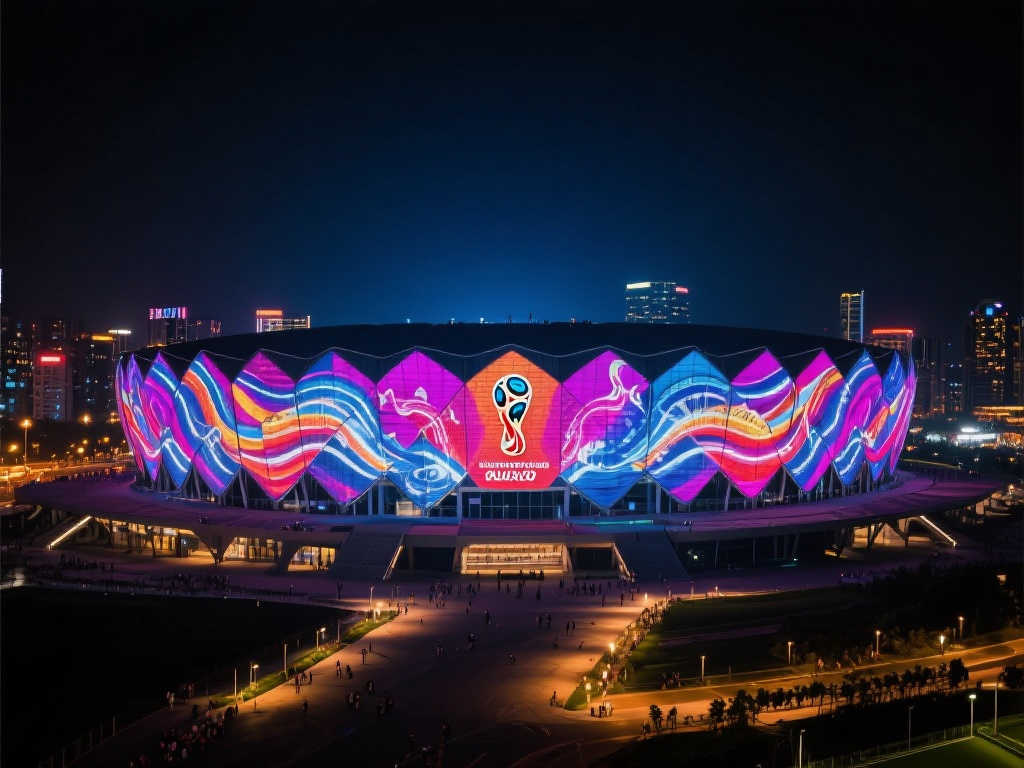 世界杯球场夜间灯光秀惊艳亮相，宛如画卷 Assistant：